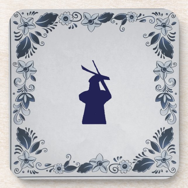 Delft blue tile windmill 'de Roos' in Delft Coaster (Front)