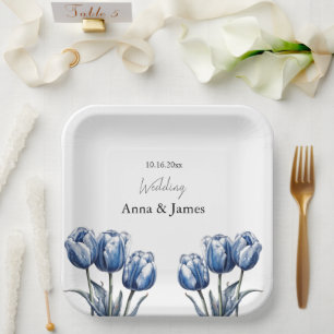 Delft Blue Tulip, custom Paper Plate