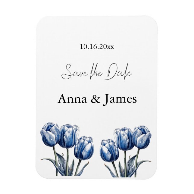 Delft Blue Tulip, custom save the date Magnet (Vertical)