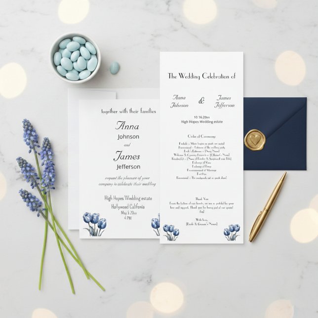 Delft Blue Tulip, custom Wedding Invitation (Creator Uploaded)