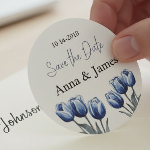 Delft Blue Tulip Wedding Program Classic Round Sticker