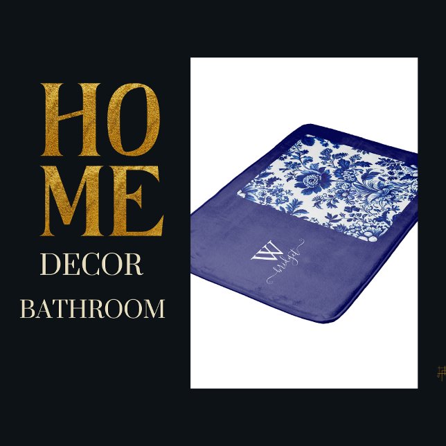 delft blue vintage Beautiful Garden Flowers Bath Mat (Creator Uploaded)