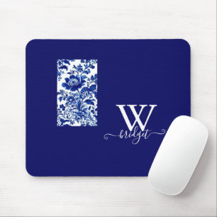 delft blue Vintage Modern Floral Mouse Pad