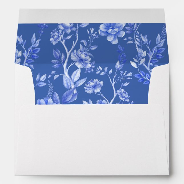Delft Blue White Chinoiserie Botanical Garden Envelope (Back (Bottom))