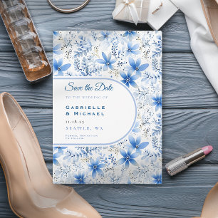 Delft Blue White Chinoiserie Floral Pattern Save The Date