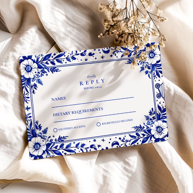 Delft Blue White Chinoiserie Wedding RSVP Card (Creator Uploaded)