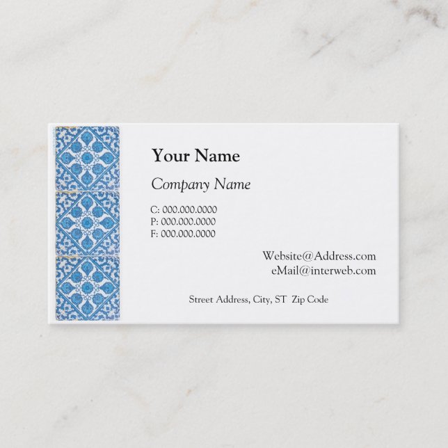 Delft Blue White Faux Tile Custom Business Cards (Front)