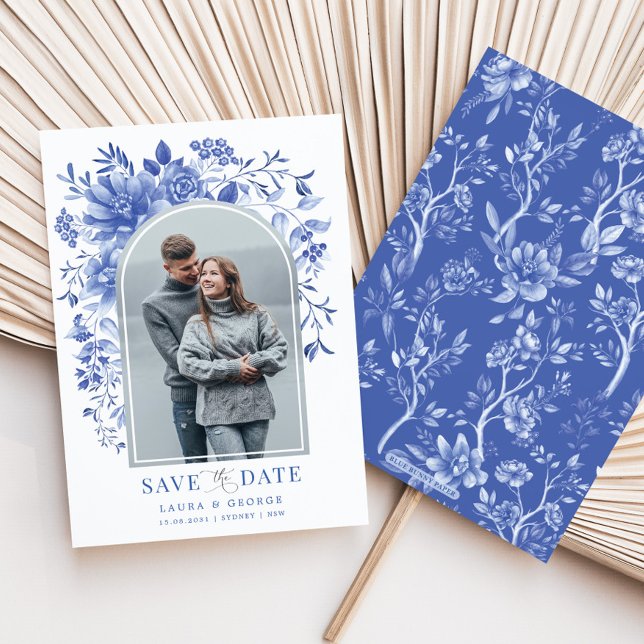Delft Blue White Floral Chinoiserie Save the Date Invitation (Creator Uploaded)