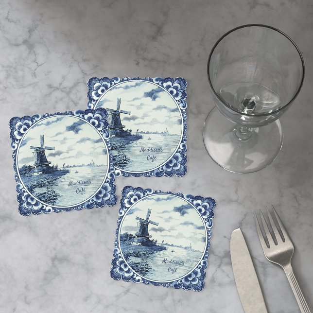 Delft Blue Windmill Waterway Custom Paper Coaster (Creator Uploaded)