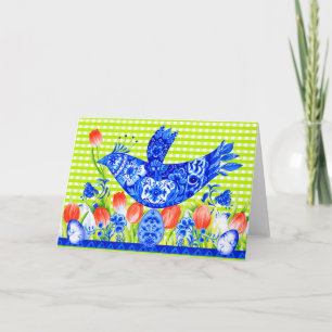 Delft Bluebird and Tulips Greeting Card