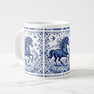Delft Delftware Style Friesian Horse in Meadow Large Coffee Mug