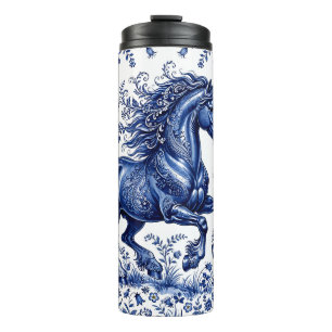 Delft Delftware Style Friesian Horse in Meadow Thermal Tumbler