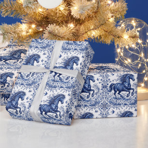 Delft Delftware Style Friesian Horse in Meadow Wrapping Paper