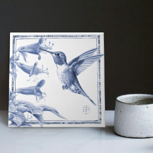 Delft Hummingbird Decor Art Nouveau Watercolor Tile