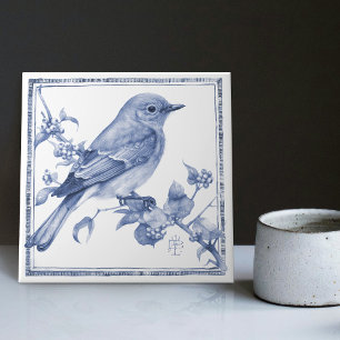 Delft Mountain Bluebird Art Nouveau Spring Bird Tile