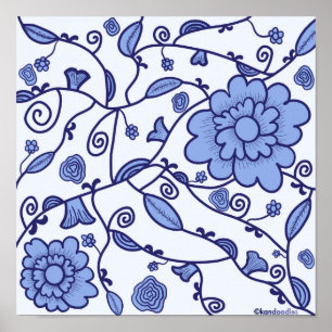 Delft Pottery Inspired Patterned Poster