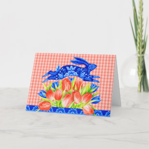 Delft Rabbit and Tulips Folded Greeting Card