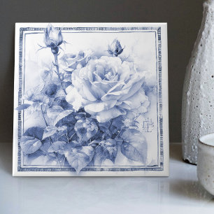 Delft Rose Wall Decor Art Nouveau Watercolor Tile