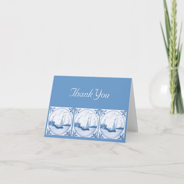 Delft Sailboat Vintage Art Thank You Card (Front)