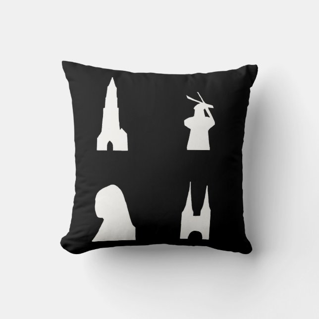 Delft silhouette on black cushion (Front)