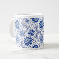 Delft Style Blue White Blossoms Whimsical Fantasy