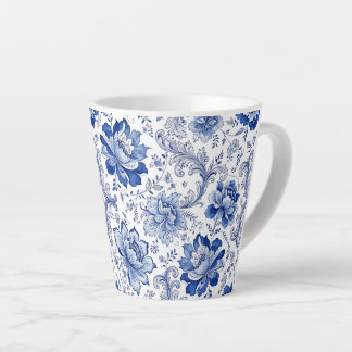 Delft Style Blue White Blossoms Whimsical Fantasy Latte Mug
