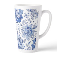 Delft Style Blue White Blossoms Whimsical Fantasy