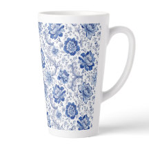 Delft Style Blue White Blossoms Whimsical Fantasy