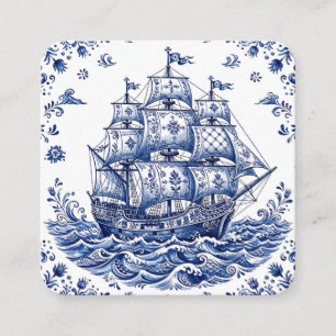 Delft Style Blue White Merchant Ship Enclosure Card