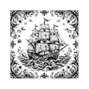 Delft Style Merchant Ship  Rubber Stamp