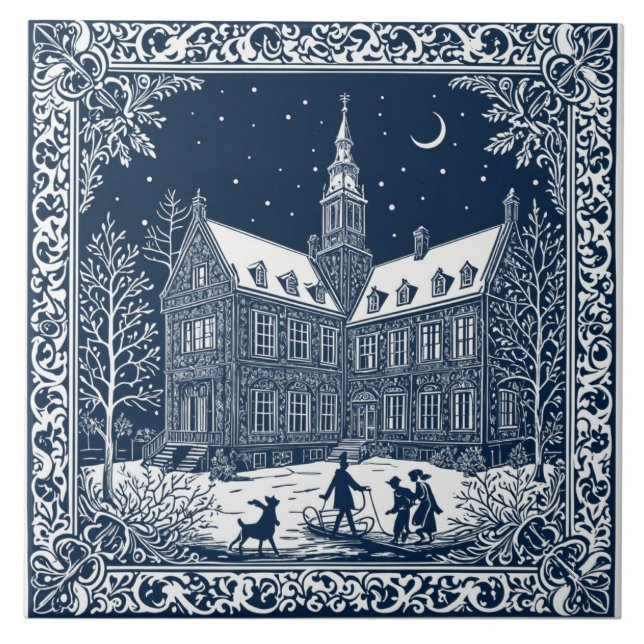 Delft style winter/Christmas 4 Tile (Front)