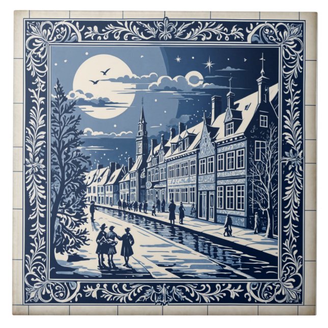 Delft style winter/Christmas 9 Tile (Front)
