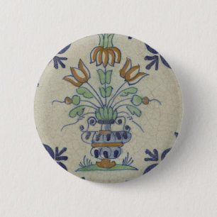 Delft Tile Antique Ceramic Flower Pot 6 Cm Round Badge