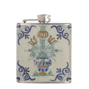 Delft Tile Antique Ceramic Flower Pot Hip Flask