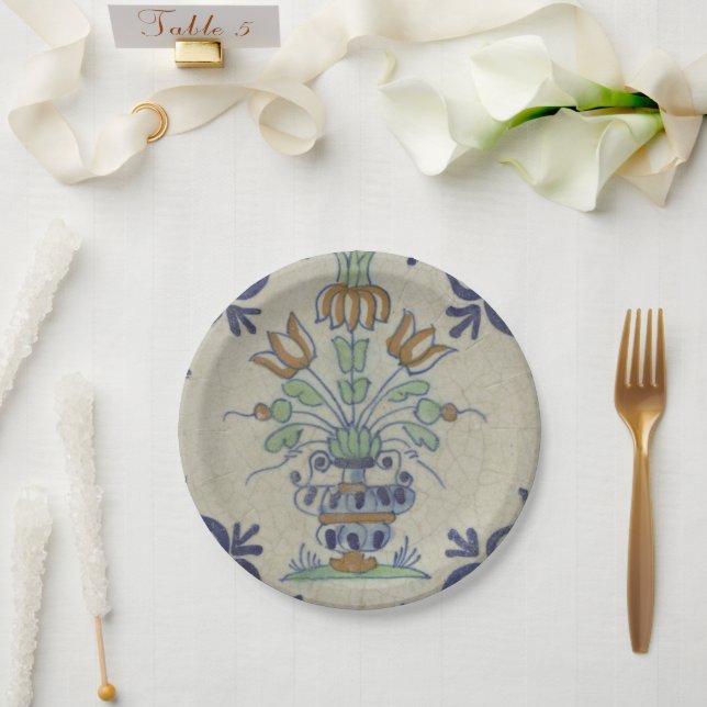 Delft Tile Antique Ceramic Flower Pot  Paper Plate (Wedding)