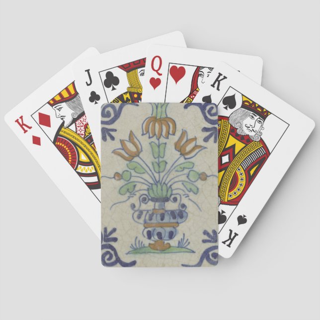 Delft Tile Antique Ceramic Flower Pot  Playing Cards (Back)