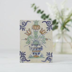 Delft Tile Antique Ceramic Flower Pot Postcard