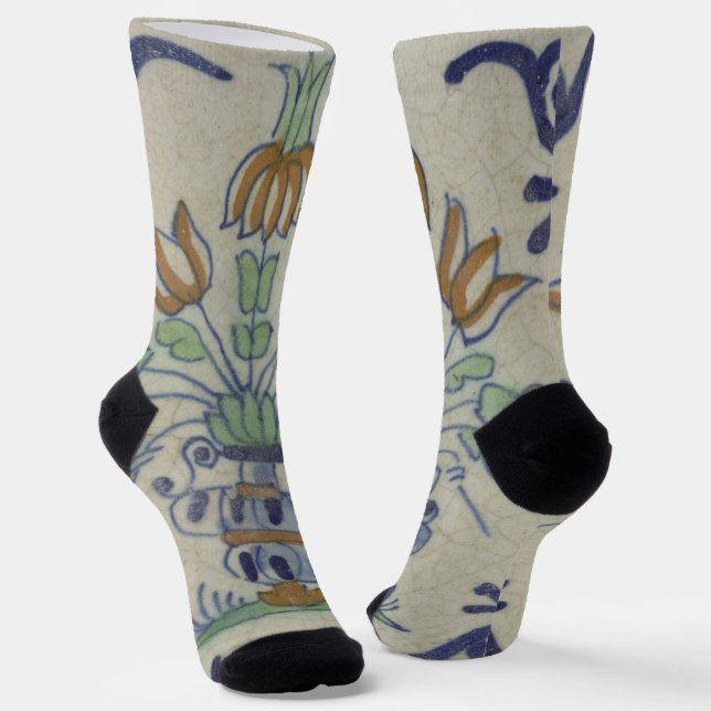 Delft Tile Antique Ceramic Flower Pot  Socks (Angled)