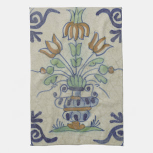 Delft Tile Antique Ceramic Flower Pot  Tea Towel