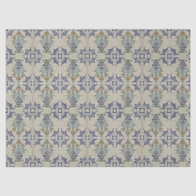 Delft Tile Antique Ceramic Flower Pot  Tissue Paper (Front)