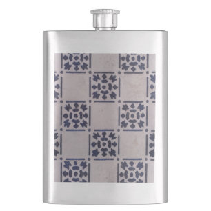 Delft Tile Blue Antique Art Pattern Hip Flask
