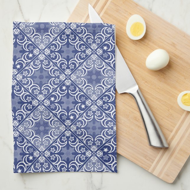 Delft tile ethnic national Dutch pattern   Tea Towel (Quarter Fold)