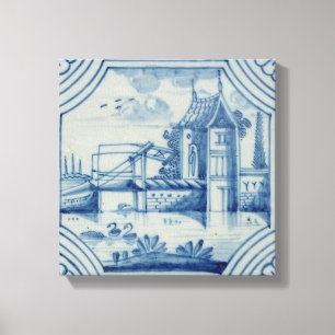 Delft tile showing a drawbridge over a canal, 19th canvas print