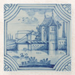 Delft tile showing a drawbridge over a canal, 19th glass coaster<br><div class="desc">Image:56463  Delft tile showing a drawbridge over a canal,  19th century. Dutch School,  (19th century). Private Collection,  The Stapleton Collection.  Art,  Fine Art.</div>