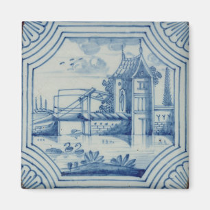 Delft tile showing a drawbridge over a canal, 19th magnet