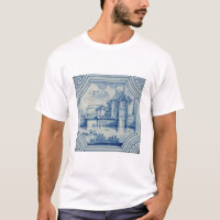 Delft tile showing a drawbridge over a canal, 19th