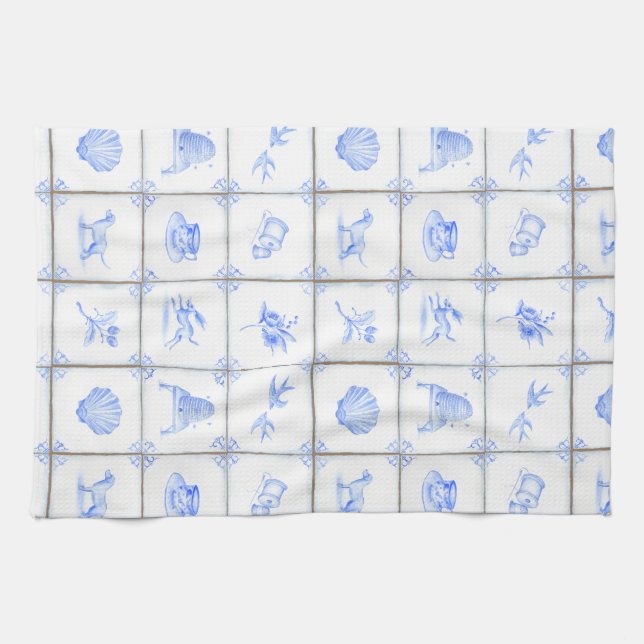 Delft Tile Teatowel Tea Towel (Horizontal)