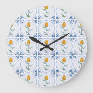 Delft Tulip Tile Art No Numbers Clock