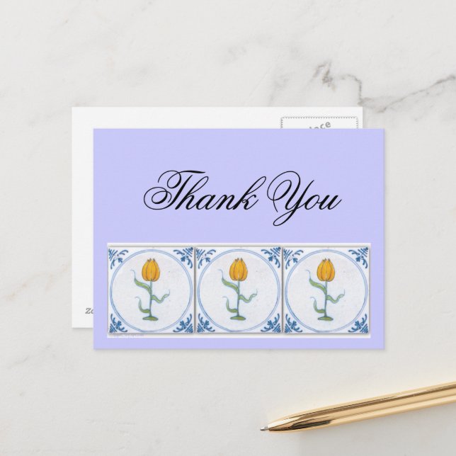 Delft Tulip Tile Thank You Postcard Customisable (Front/Back In Situ)