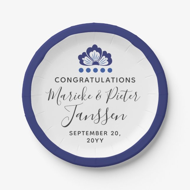 Delfts Blauw Delft Blue Dutch Wedding Cake Paper Plate (Front)